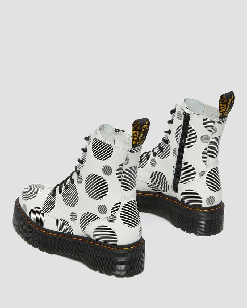 Dr Martens Jadon Polka Dot Smooth Læder Platform Støvler Herre Hvide | DK 558QMA